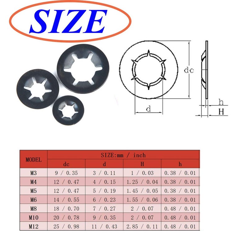 SpzcdZa 260pcs 7 Size Internal Tooth Starlock Washers Locking Washer Assortment Kit, Push On Speed Clips Fasteners Assortment Kit,Quick Speed Locking Washers,Black Oxide Finish65Mn Black Oxide Finish - Image 3